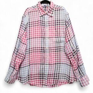 Boden Shirt Mens XL Relaxed Fit 100% Linen Pink Plaid Lightweight‎ Button Up